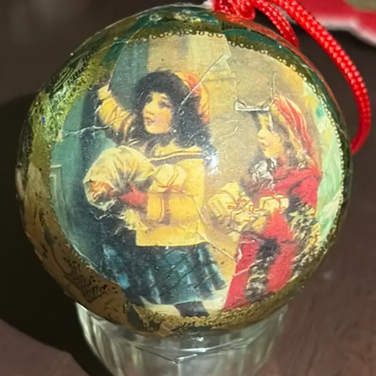 Paper Mache Christmas Ornament Red Green