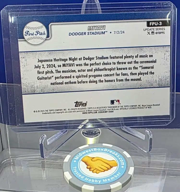Miyavi  2025 Topps Update Series First Pitch No.FPU-3 Los Angeles Dodgers