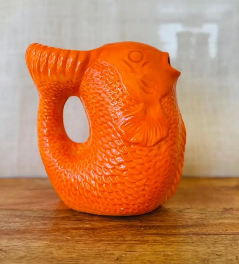 Detailed Evum Embossed Fish Collection Orange Koi Goldfish 8" Pitcher carp coin