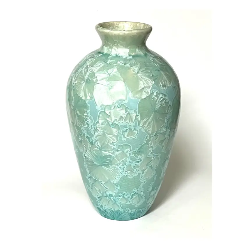 Jon Price Studio Art Pottery Teal Ceramic Crystalline Glaze Flower Bud Vase 8 in Height