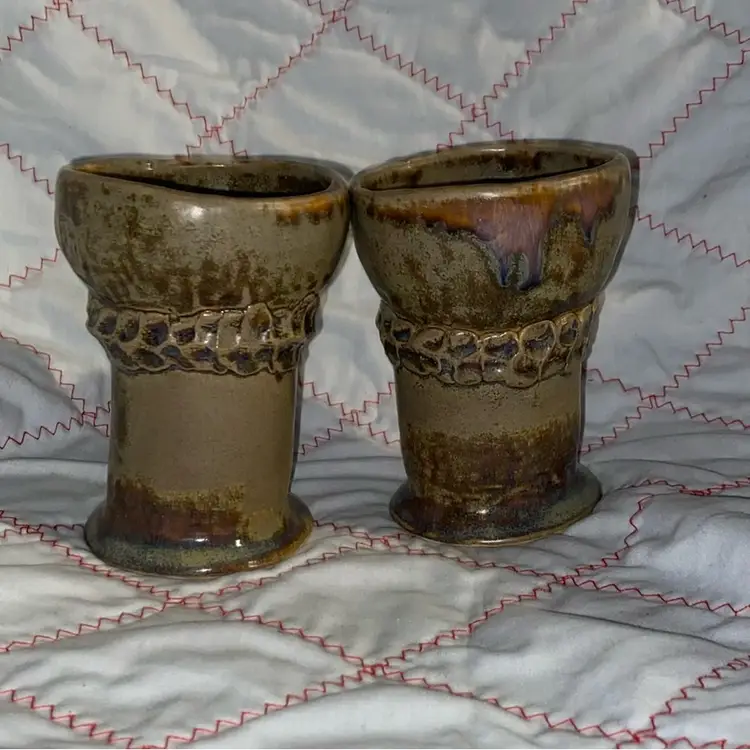Vintage Pottery Chalice Cups Set Of 2 4.5” Tall