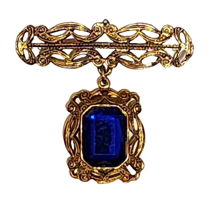 BLUE STONE ART DECO BAR PIN