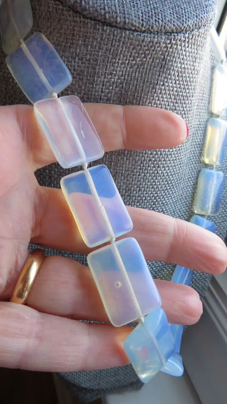 Antique Vintage OPALINE OPALESCENT opalite rectangle necklace fire moonstone