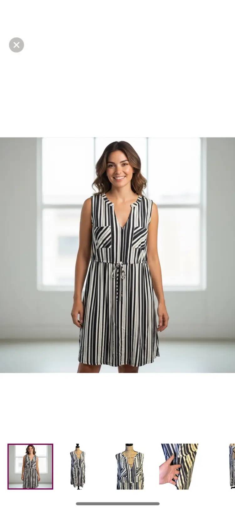 Torrid Striped Navy and White Sleeveless Belted Dress with pockets