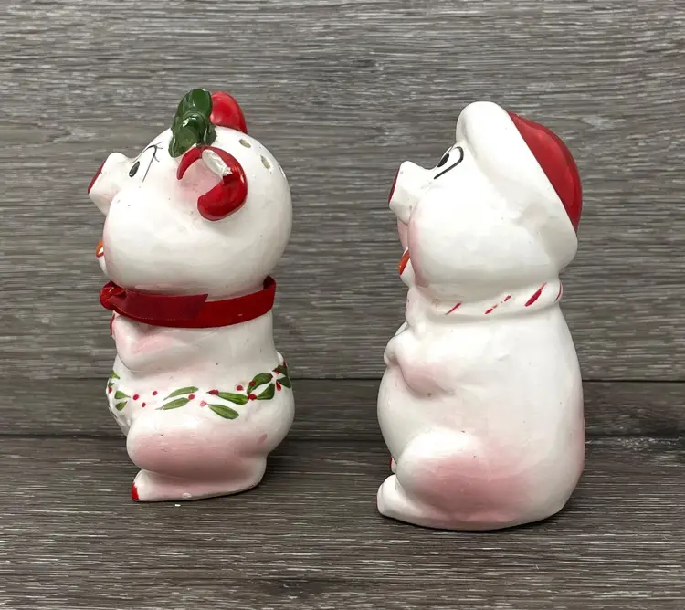 Vintage Kreiss Ceramic Crazy Christmas Pig Shakers
