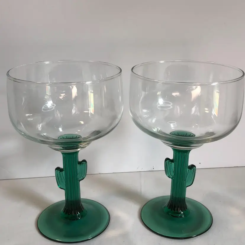 2 Vintage Libbey Margarita Cactus Stem Glasses 14oz Mexico Barware Cocktails