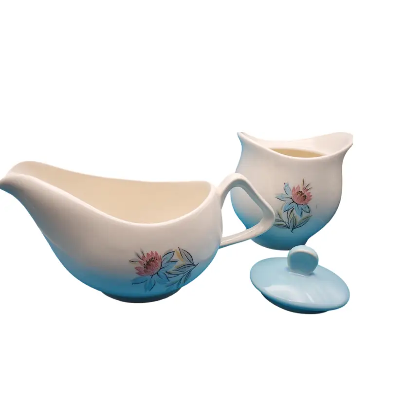 Vintage Steubenville Fairlaine 1950's Floral Creamer and Sugar Bowl Set