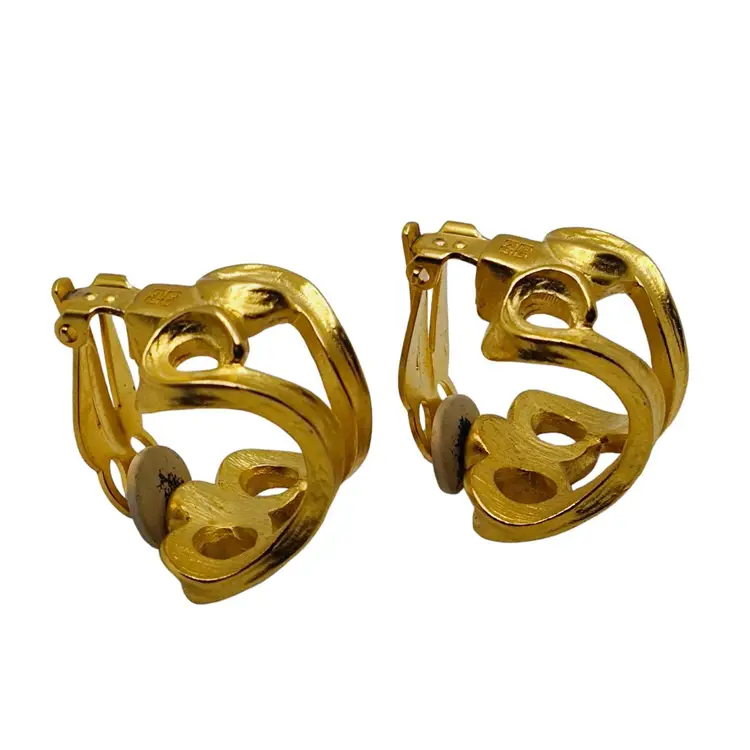 Vintage Gold Tone Givenchy Statement Swirl Hoop Clip Ons