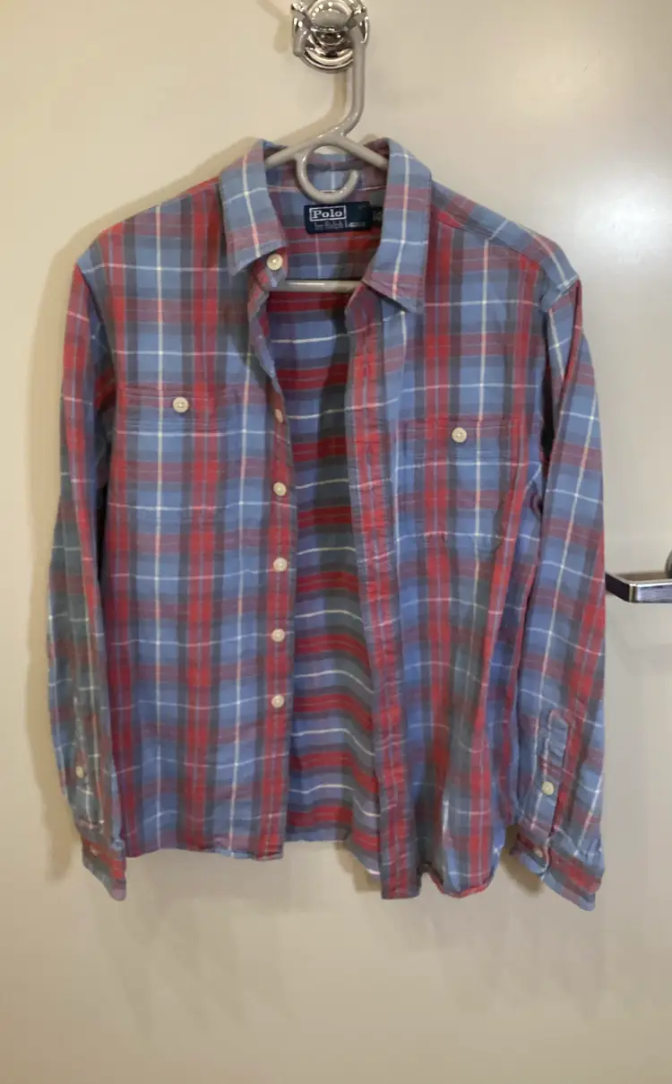 Polo Ralph Lauren Plaid Flannel Button Shirt Red Blue Men’s Medium Cotton