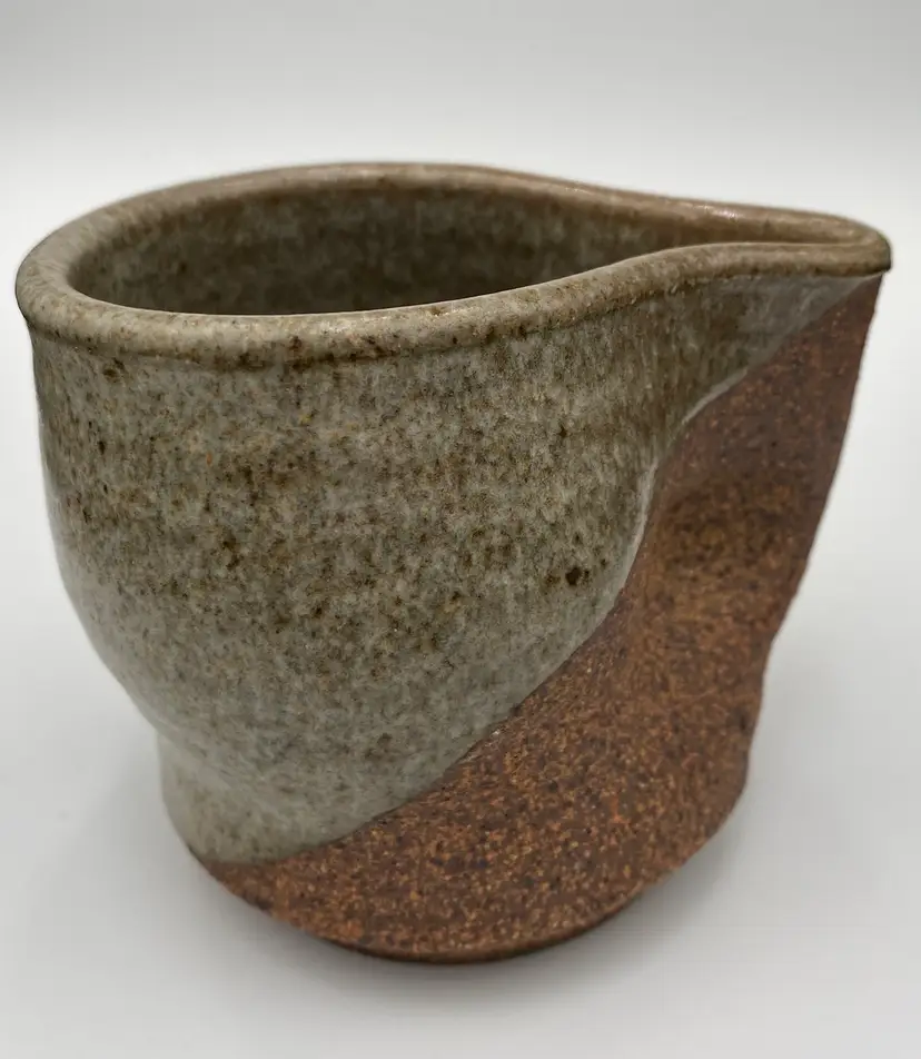 Yunomi Japanese Stoneware Teacup, Pinched "Handle", Green Speckled Glaze, Shino