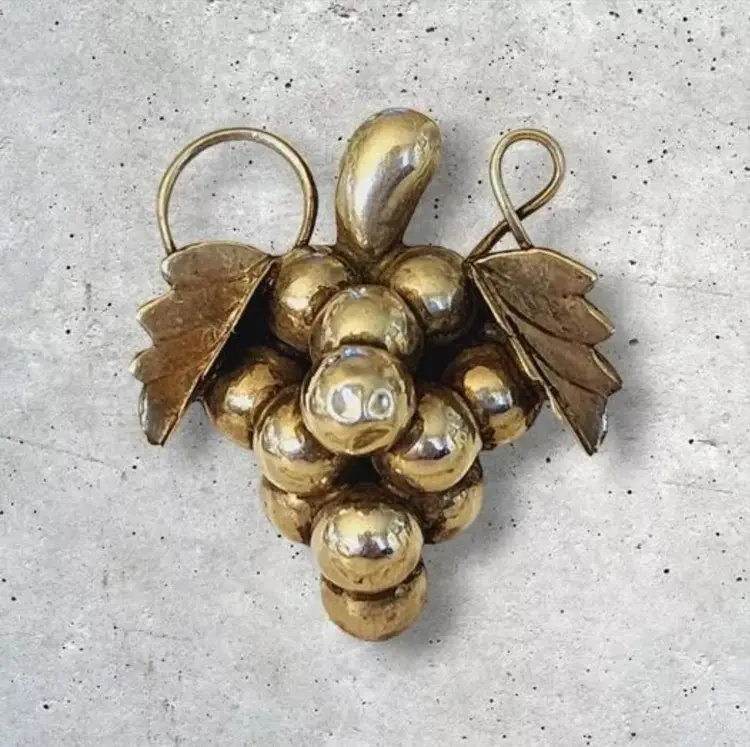 VINTAGE SIGNED EML IGUALA MEXICO STERLING SILVER 925 GRAPE LEAF BROOCH PIN