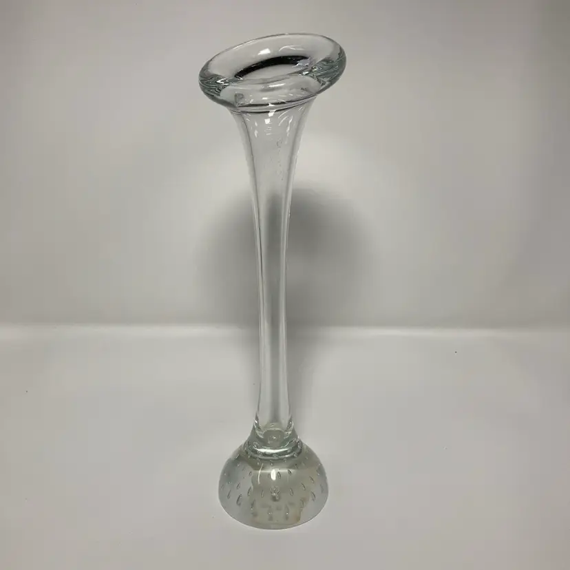 Vintage Controlled Bubbles Glass Paperweight Vase! 9 1/2” Tall x 2 1/2” Wide! Stickered, Lawrence Family Glass Blowers And Quintessence Gallery!