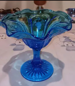 Vintage Red Cliff Fenton Colonial Blue Crystal Compote