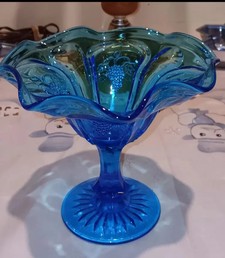 Vintage Red Cliff Fenton Colonial Blue Crystal Compote