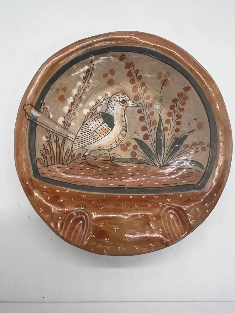 Tonala Mexican Pottery Ashtray With Bird
