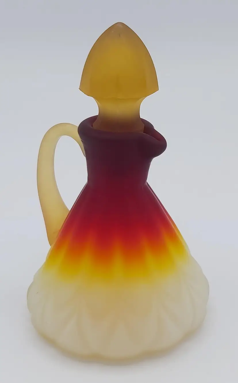 Antique New Martinsville Amberina Satin Glass Janice Cruet c1926 Perfume or Vanity Bottle