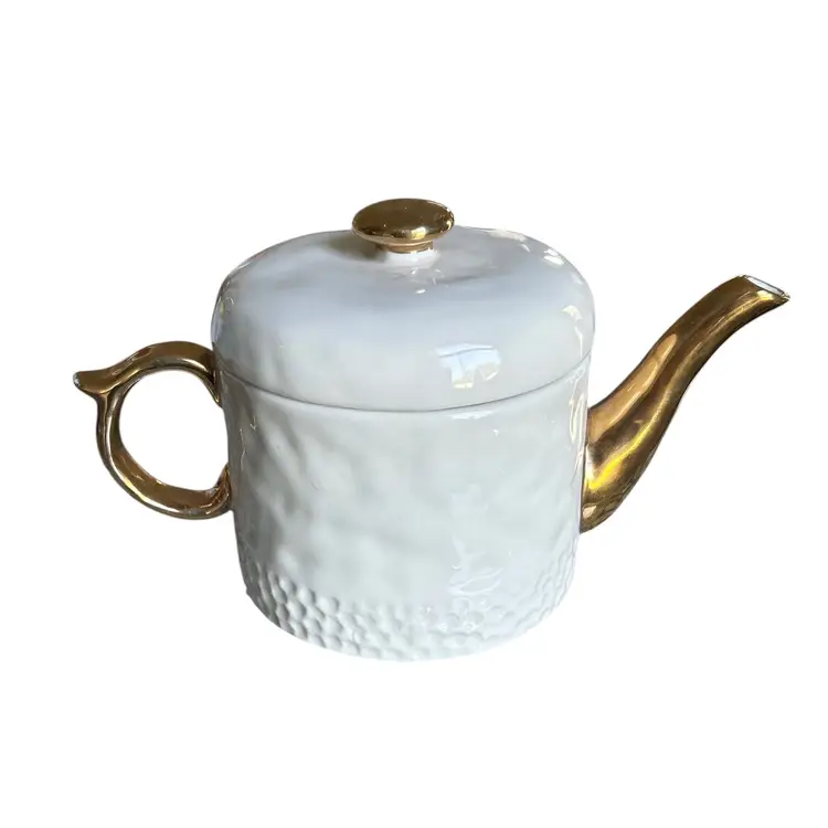 Anthropologie Small Gold And White Tea Pot