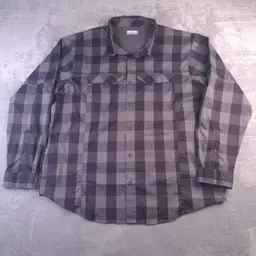 Columbia Omni-Shade Gray Checkered Long Sleeve Button Up Shirt Men's Size XXL.