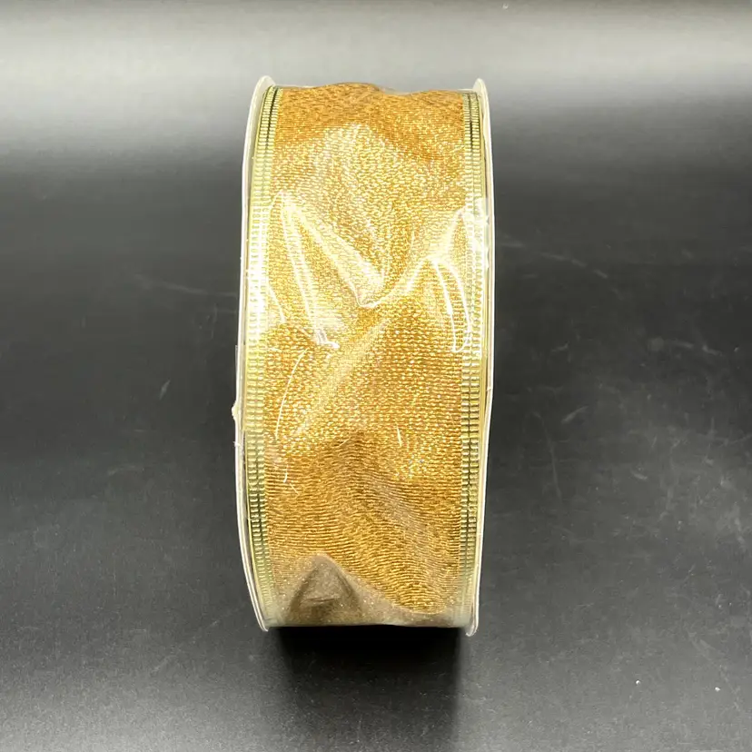 Wired Edge Ribbon 2" x 75' (25 yds) Shiny Metallic Gold Tightly Woven Mesh