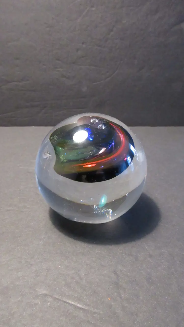 Adam Jablonski Blue Red & Green Swirl Crystal Art Glass Paperweight - Signed