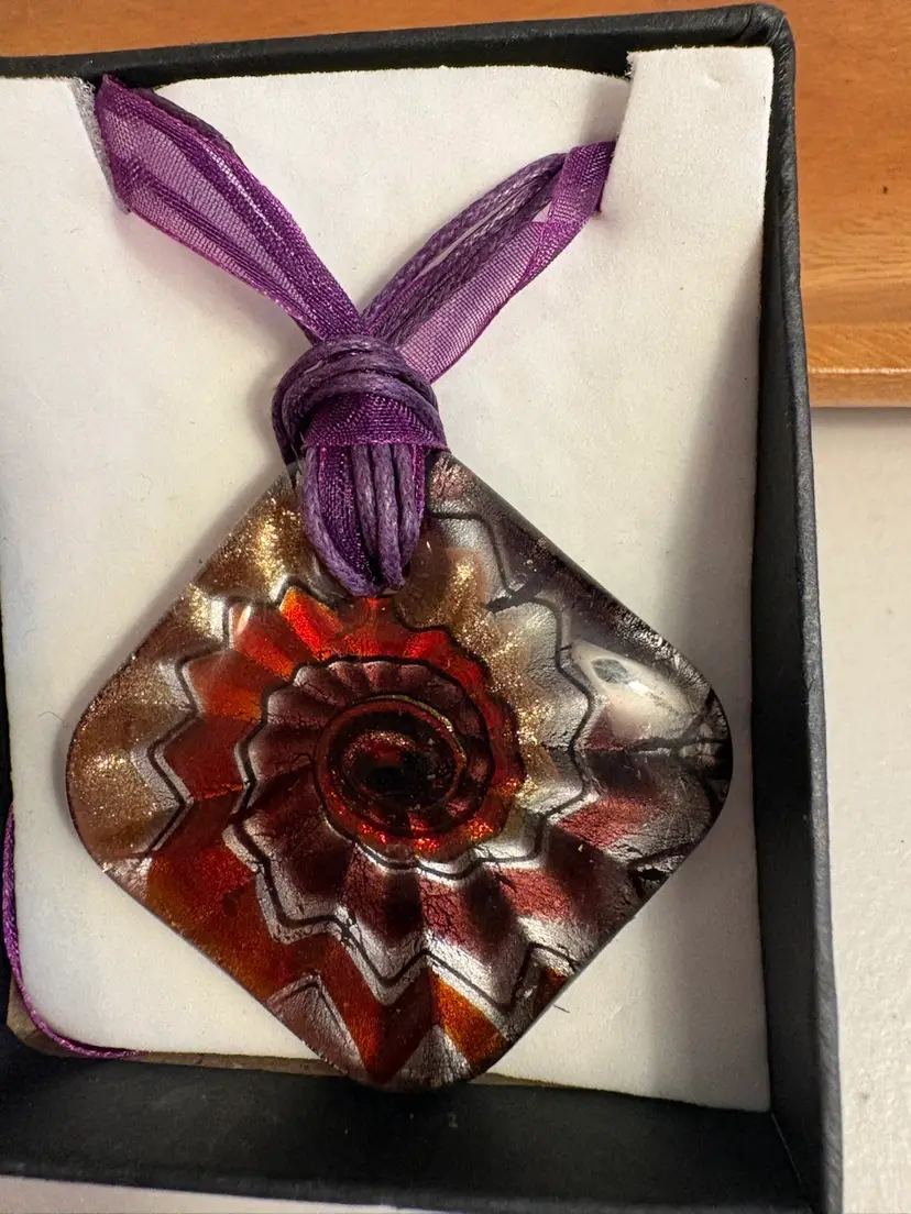 Murano Inspired Glass Square Shell Pendant