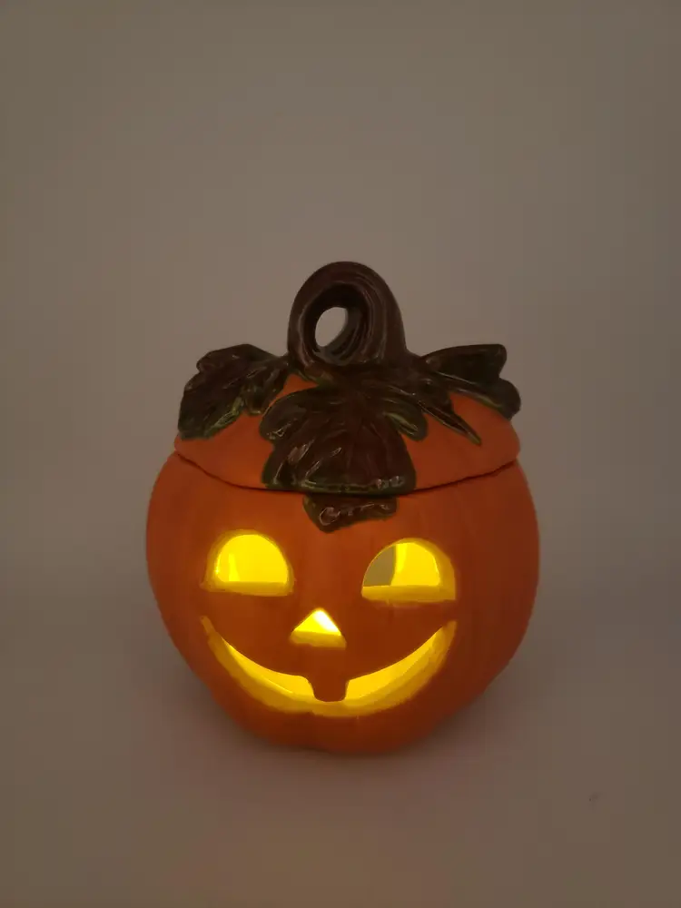 Vintage Halloween Hobbiest Jack O Lantern Pumpkin Candle Holder Tea Light Studio. Small fall decor.
