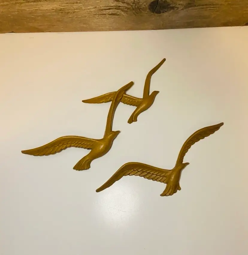 Vintage Homco Faux Wood Seagulls In Flight Wall Decor Mid Century Modern Retro Coastal