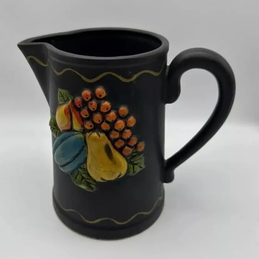 VINTAGE INARCO JAPAN PITCHER  FRUIT DESIGN- E3485 - 7” TALL - HANDPAINTED