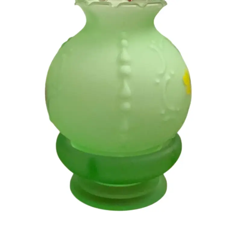 Vintage 2-piece Westmoreland? Consolidated? Glass Lime Green Satin Finish HP By BN Fairy Lamp 6” X 5 1/2”