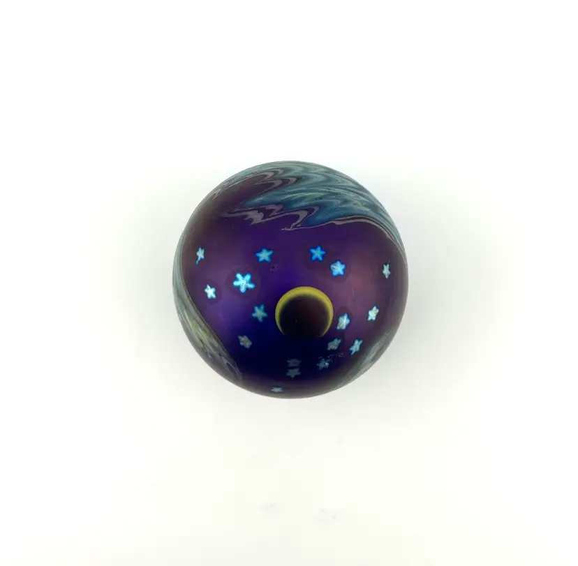 Vintage Lundberg Studio 1997 Starry Night Glass Paperweight 2.5”x 2.5”
