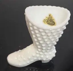 Fenton Hobnail Milk Glass Boot Vase