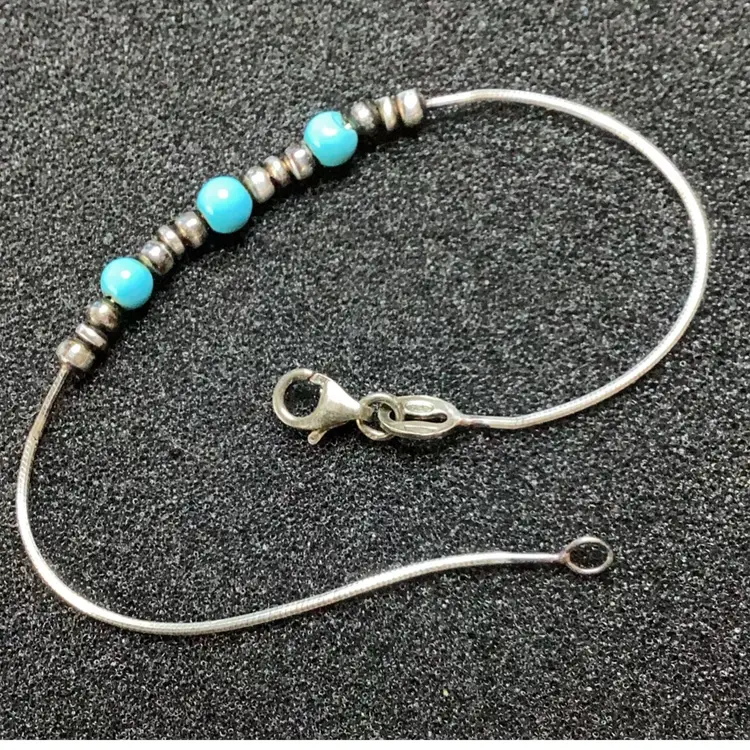 Sterling Silver And Blue Beads Bracelet 7”