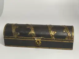 Vintage Decorative Wood Box w/ Brass Accents, 7" x 2"