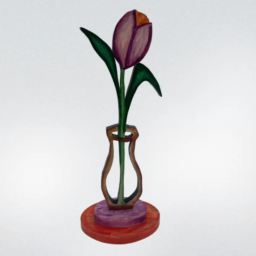 Handmade Whimsical Wood Tulip Figure Sculpture Decor OOAK Statement Piece