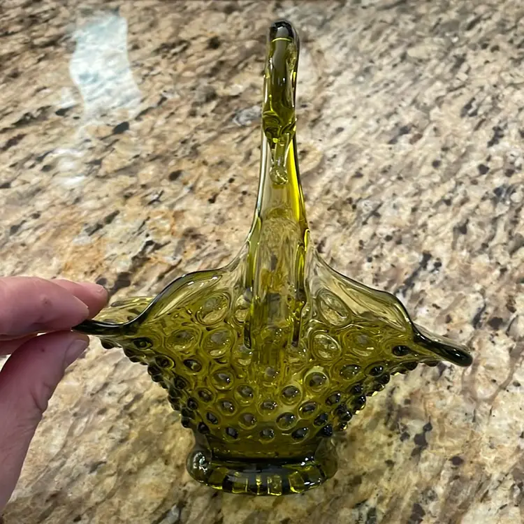 Green Glass Hobnail Swan
