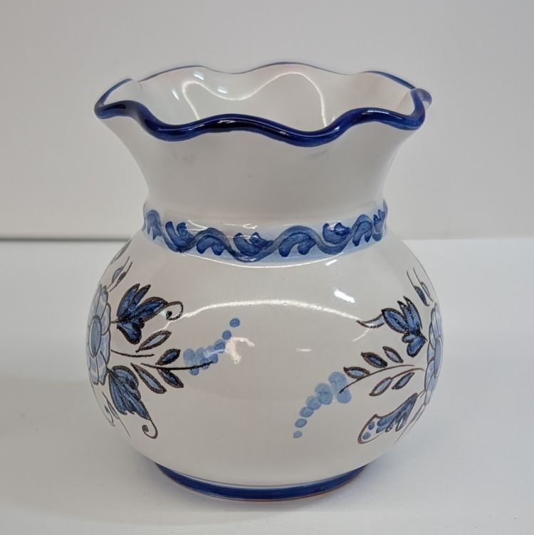 Vintage A. Montagnon Vase Blue Florals French Nevers Pottery Signed "Gd M" 3.25"