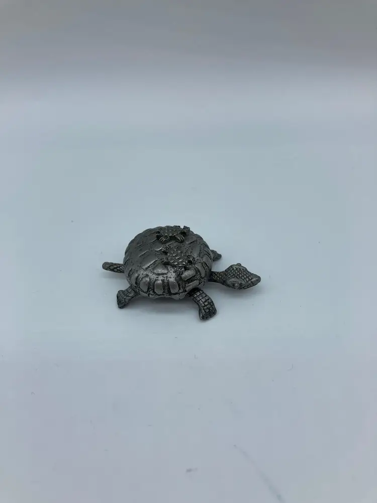 Vintage Torino Pewter Turtle Trinket Box With Turtle Pierced Earrings