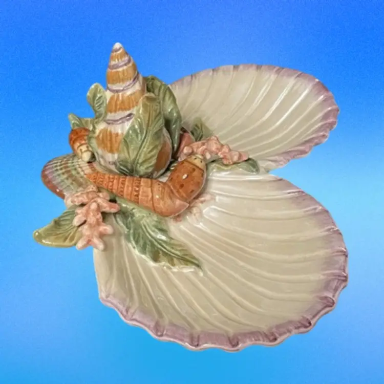 Fitz & Floyd Oceana Double Dish Nautical Beach Seashells Majolica Style -REPAIR
