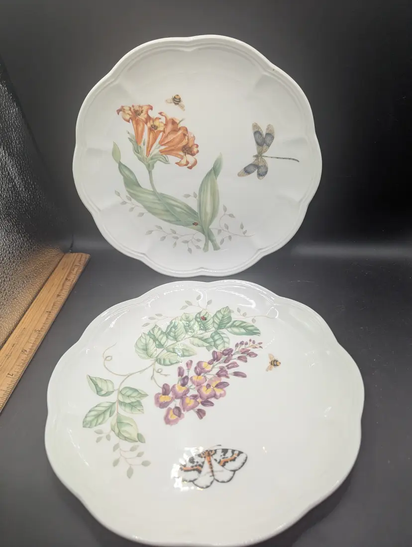 Set of 2 Lenox Butterfly Meadow 9" Luncheon Plates Dragonfly and Butterfly