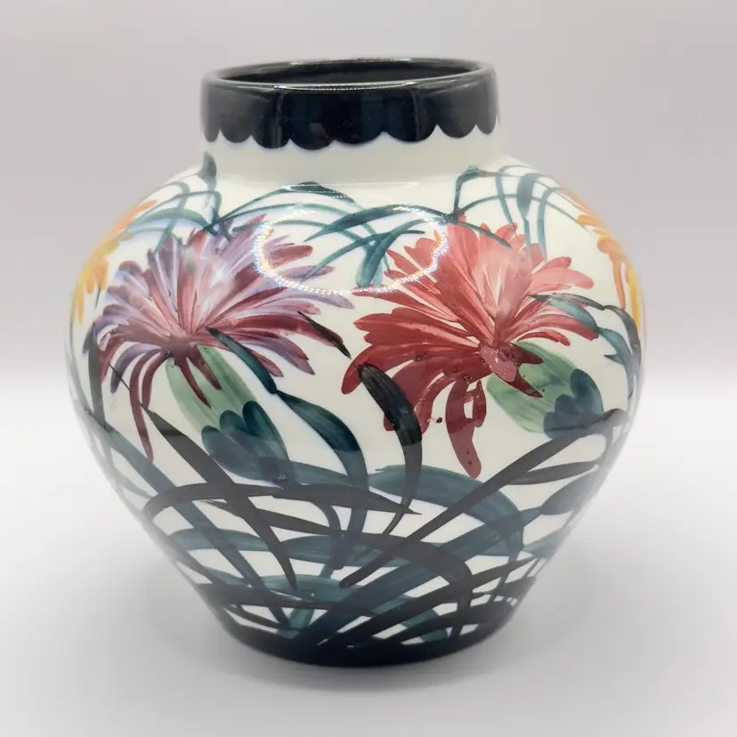 Vintage 1940’s Majolica Vase, Colorful Hand-painted Flowers, By SMF Schramberg Wurttemberg, Made in Germany, MPN 2822/1