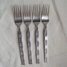 Vintage Stainless Japan Set of 4 Small Dessert Forks Retro Pattern