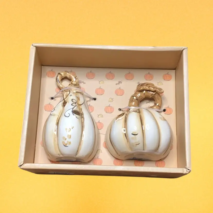 14. Blue Sky Clayworks Pumpkin Gourd Salt Pepper Shakers Elegant Thanksgiving Set