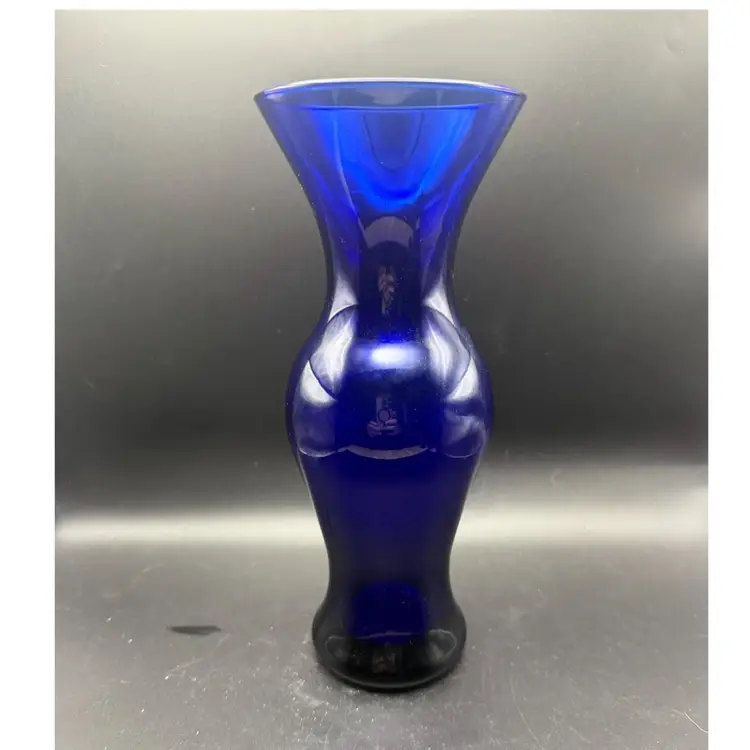 Vintage Cobalt Blue Hourglass Vase - 9in