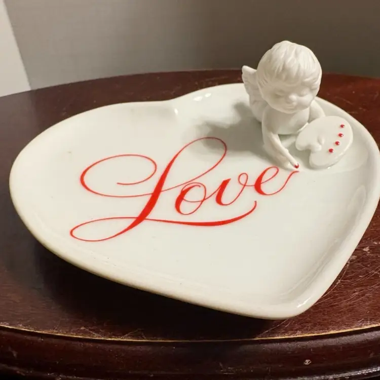 NOS Cupids Message Porcelain Trinket Dish