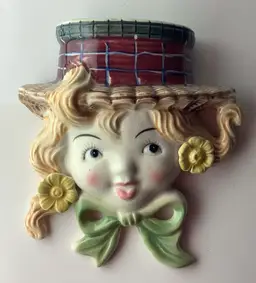 Vintage Ribbon Flower Hat Lady Wall Pocket