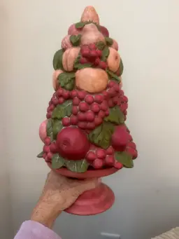 Vintage Ceramic Fruit Topiary Centerpiece - Pink And Green - 15”