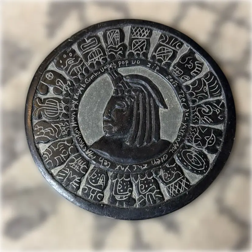 Mayan Calendar by Ronaldo Art Carving on Slate - 4.5β in diameter