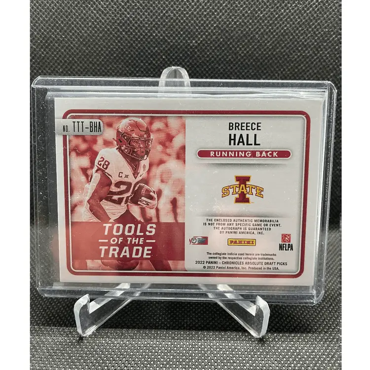 Breece Hall 2022 Panini Chronicles Draft Picks Absolute Tools of the Trade Triple Jersey Autographs #TTT-BHA 79/99 New York Jets