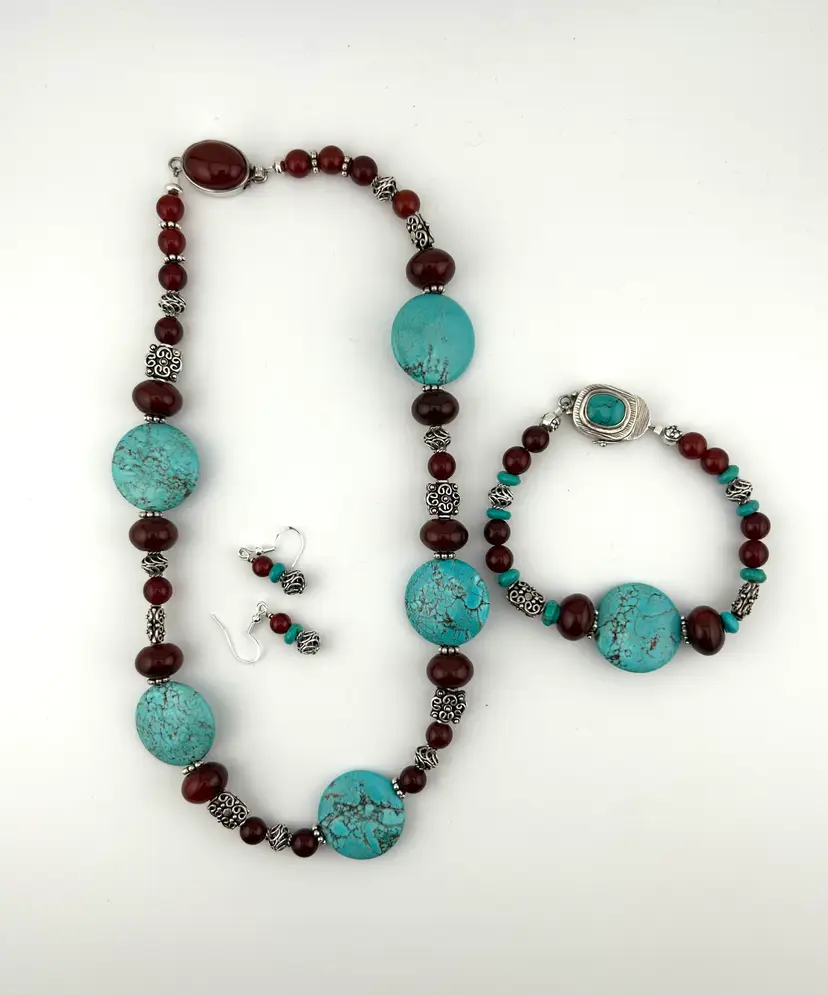 Carnelian, Turquoise and Silver Jewelry Set Made By Me