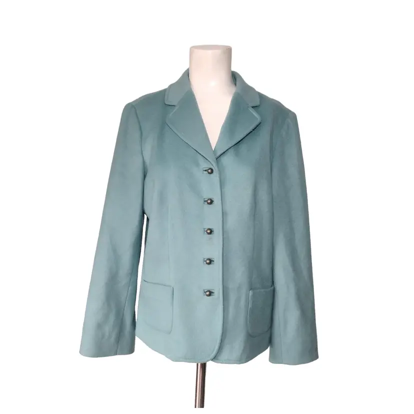 Vtg Elliott Lauren Wool Blend Tailored Blazer Size 8 Sea Green Ornate Buttons